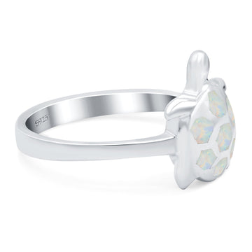Turtle Ring Band Lab Created White Opal 925 Sterling Silver (14mm)